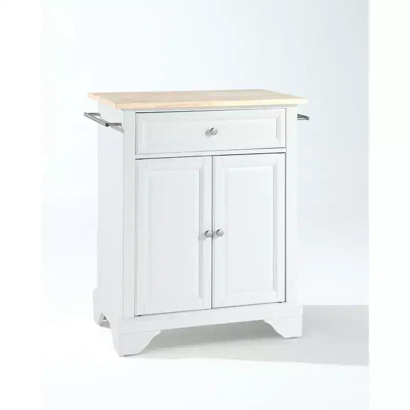 Lafayette Wood Top Small Portable Rolling Kitchen Island Storage Cart, Microwave Stand, White