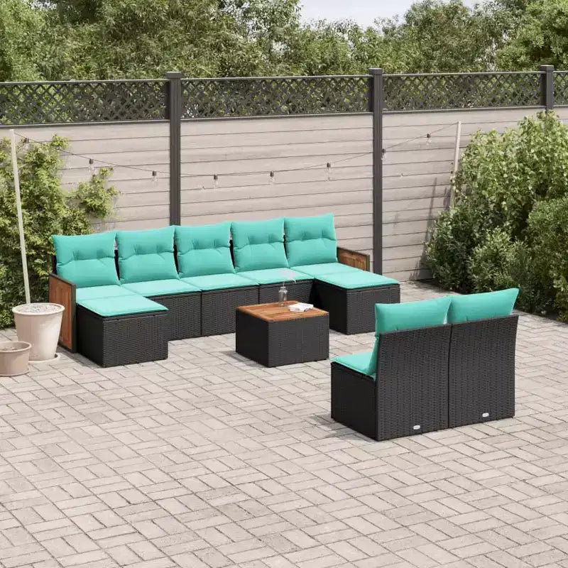 vidaXL 10 Piece Patio Sofa Set with Cushions Black Poly Rattan