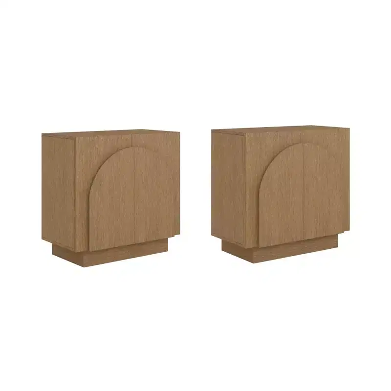 Set of 2 Wood Arched Console Tables with Doors & Adjustable Shelves, Brown, 63