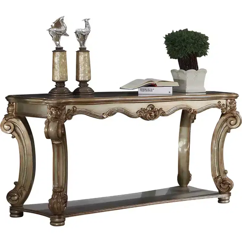 Sofa Table with Bottom Shelf in Golden Brown