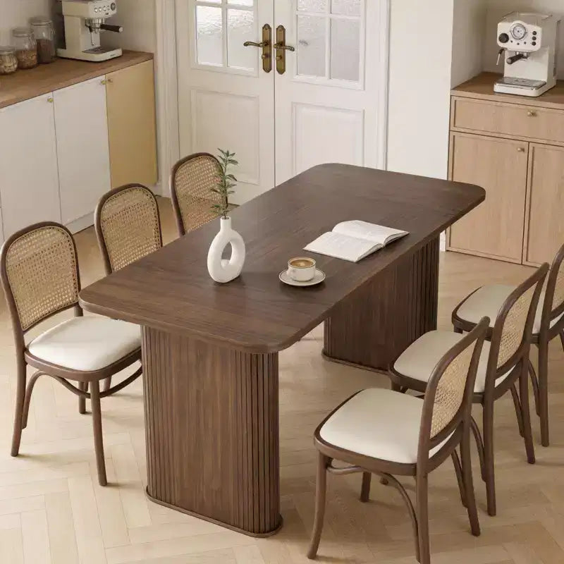 Spacious 62 Modern Dining Table for 6-8  Rectangular Black Walnut Tabletop  Sturdy Pedestal Legs  Ideal for Kitchen, Dining Room, or Conference