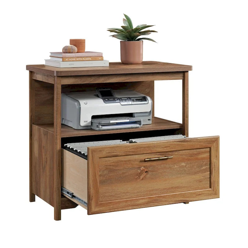 Lateral File Cabinet with Open Shelf and Herringbone Top