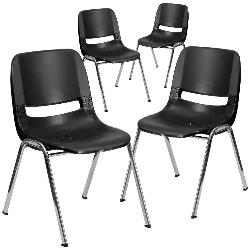 4-Pack Ergonomic Shell Stack Chair with Chrome Frame, 880 lb Capacity, 18 Seat Height