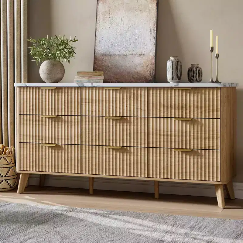 Fluted Dresser for Bedroom with 9 Deep Drawers, 60.6 in Wide Modern Chest of Drawers