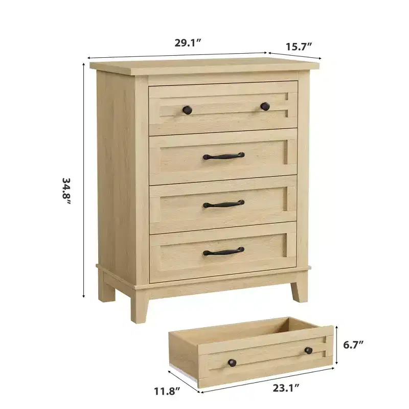 CuisinSmart 4 Dresser for Bedroom, 35 Tall Vertical Drawer Dresser with Large Storage, Freestanding Wooden Closet Chest for Living Room