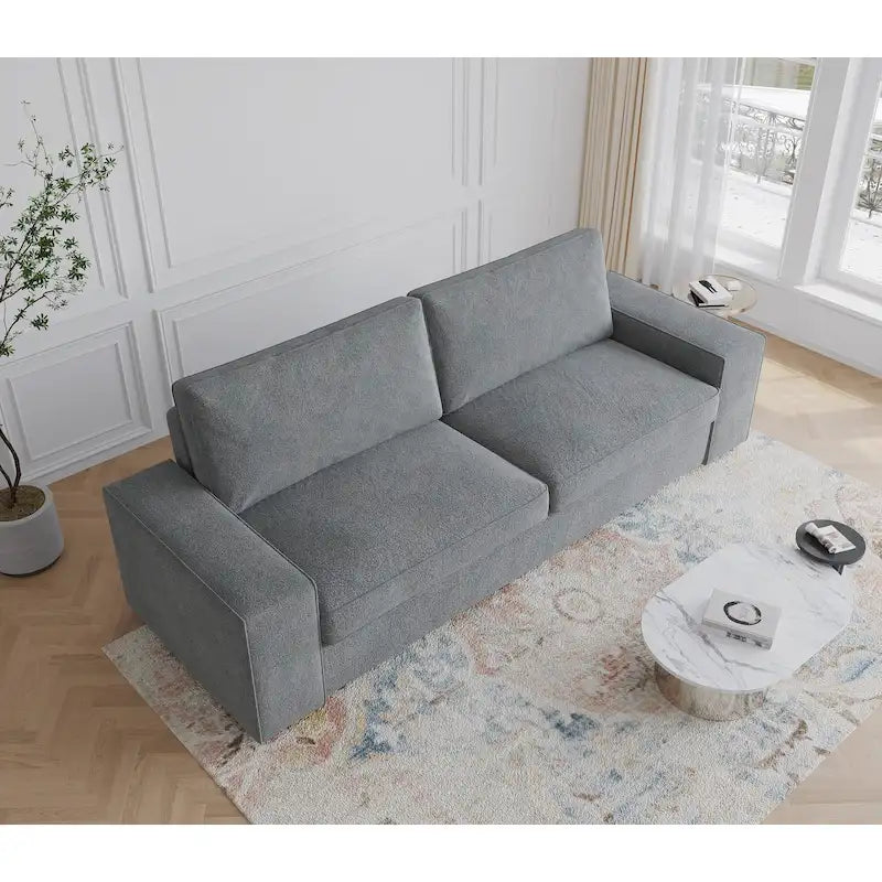 80 Upholstered 3-Seater Sofa with Wood Legs �� Linen & Corduroy