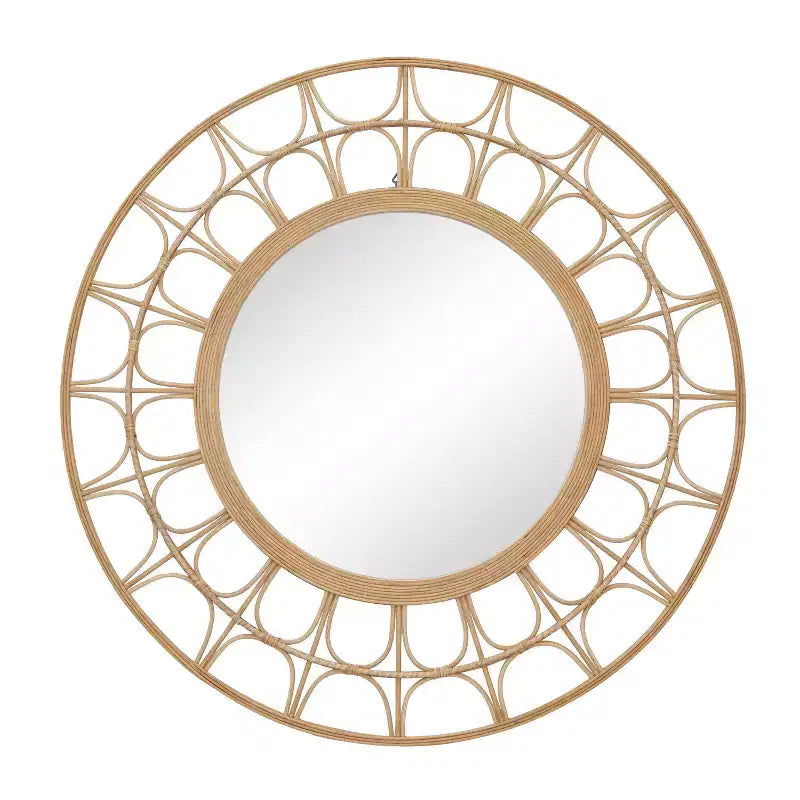 35 Round Bohemian Bamboo Starburst Wall Mirror 鈥?Brown Geometric Frame