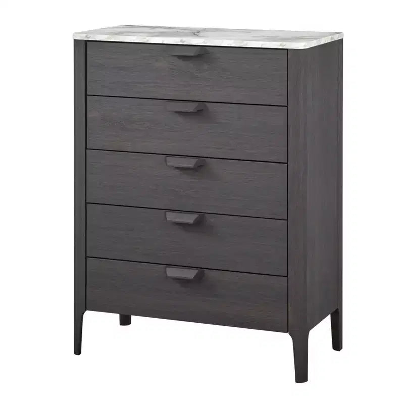 Buylateral Keely Modern 5 Drawer Faux Marble Top Chest Dresser Charcoal Gray: Mid-Century Modern, Bedroom Storage, Faux Marble Top