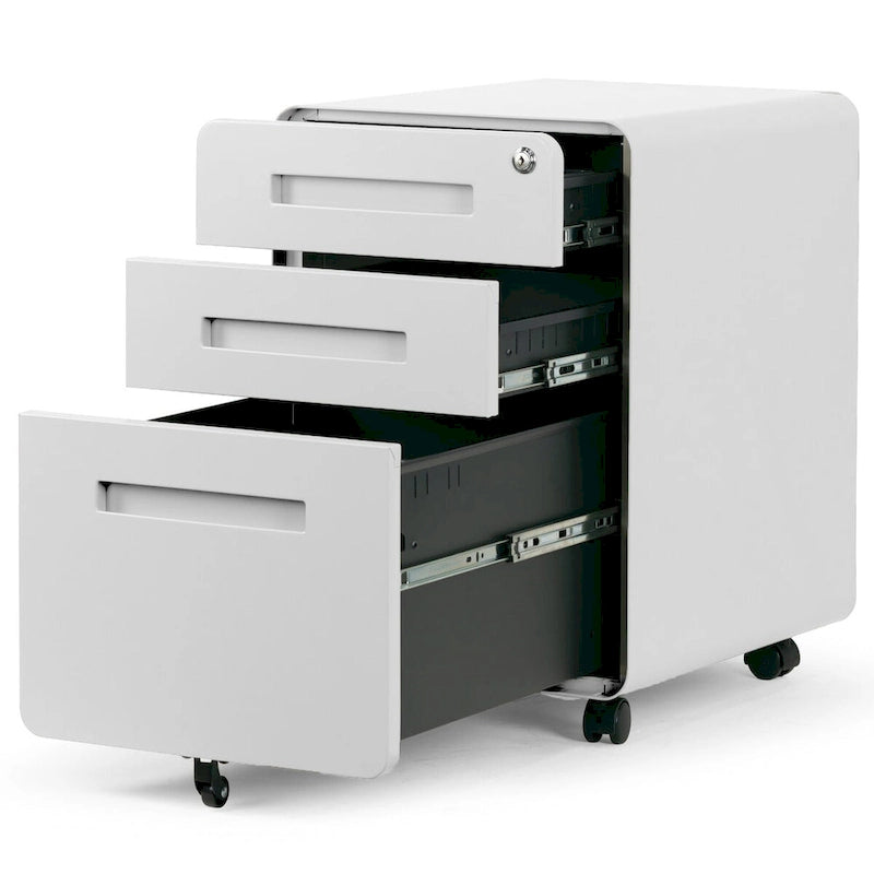 White 3-Drawer File Cabinet with lock and Wheels