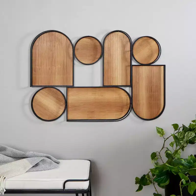 Olivia & May Bamboo Wood Geometric Shapes Home Wall Decor with Slatted Wood Design Brown