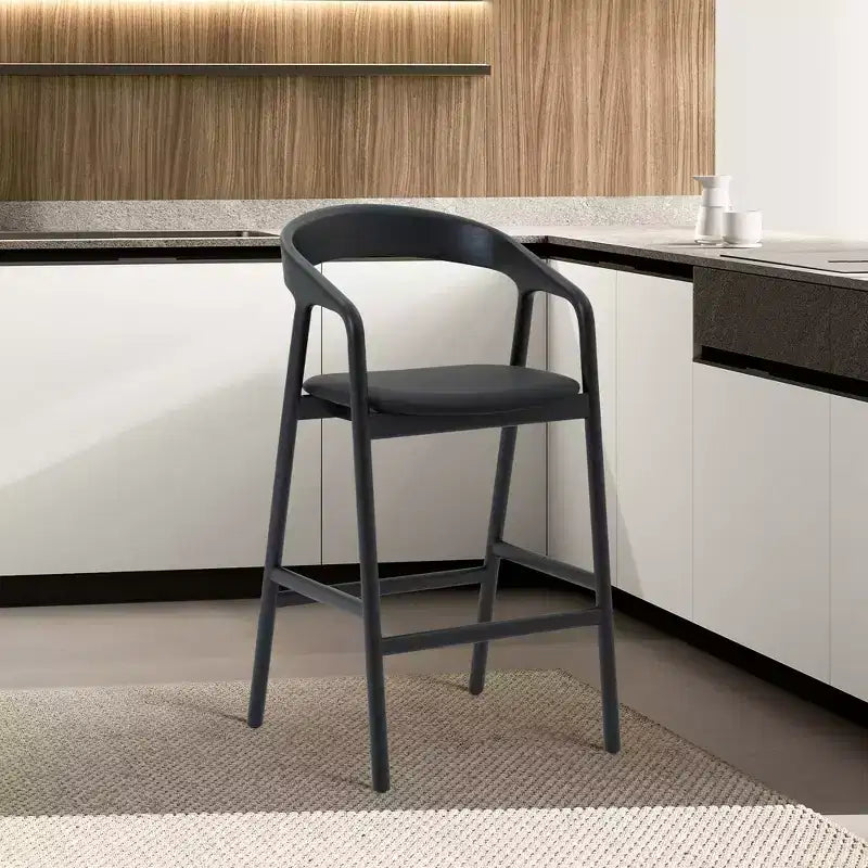 Armen Living Apache Wood and Faux Leather Barstool Black Oak