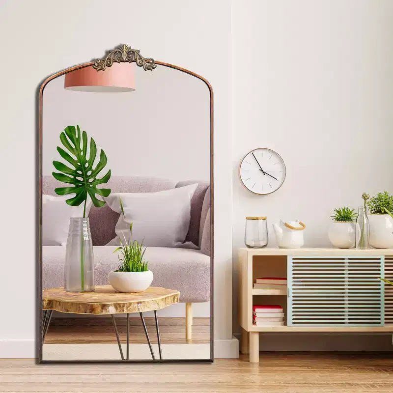 Okak 66*36/43*24in Vintage Carving Metal Frame Full Length Mirror, Oversized Floor Mirror, Arched Mirror for Colthing Shop, Dressing Room