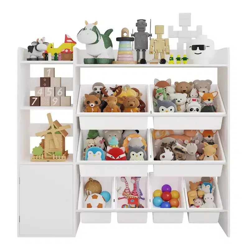 Kids Toy Organizer with 8 Removable Bins, Large Toy Box & Bookshelf Combo for Bedroom, Nursery, Classroom for Toys Books