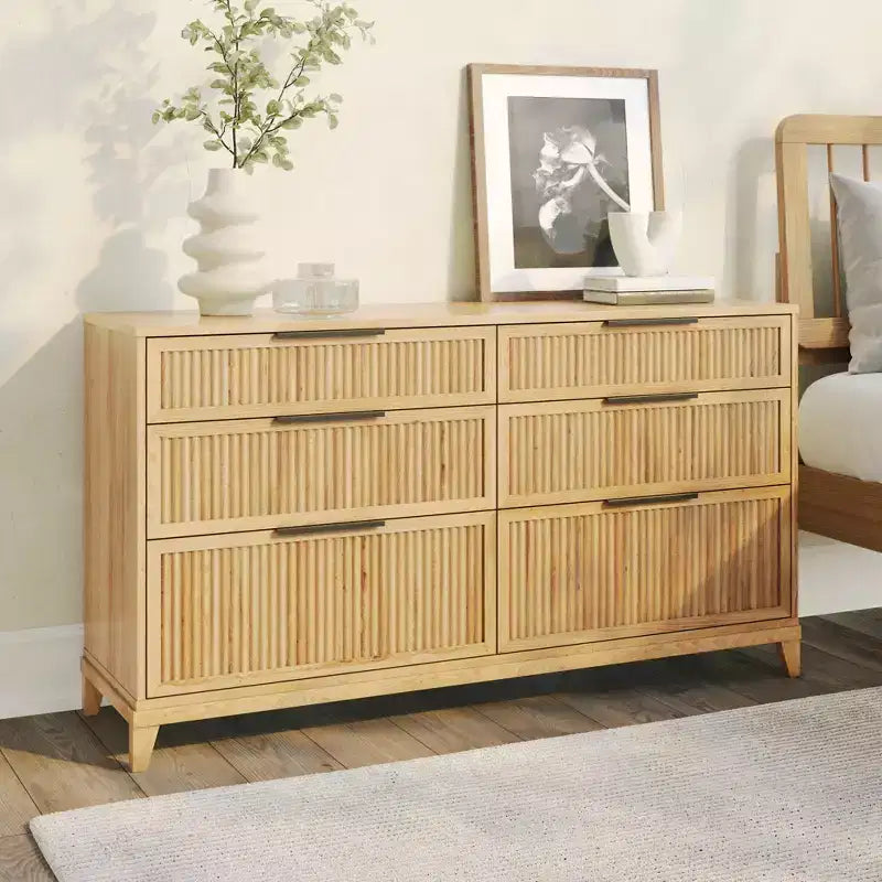 Transitional 6-Drawer Closed-Storage Dresser Natural Pine - Walker Edison