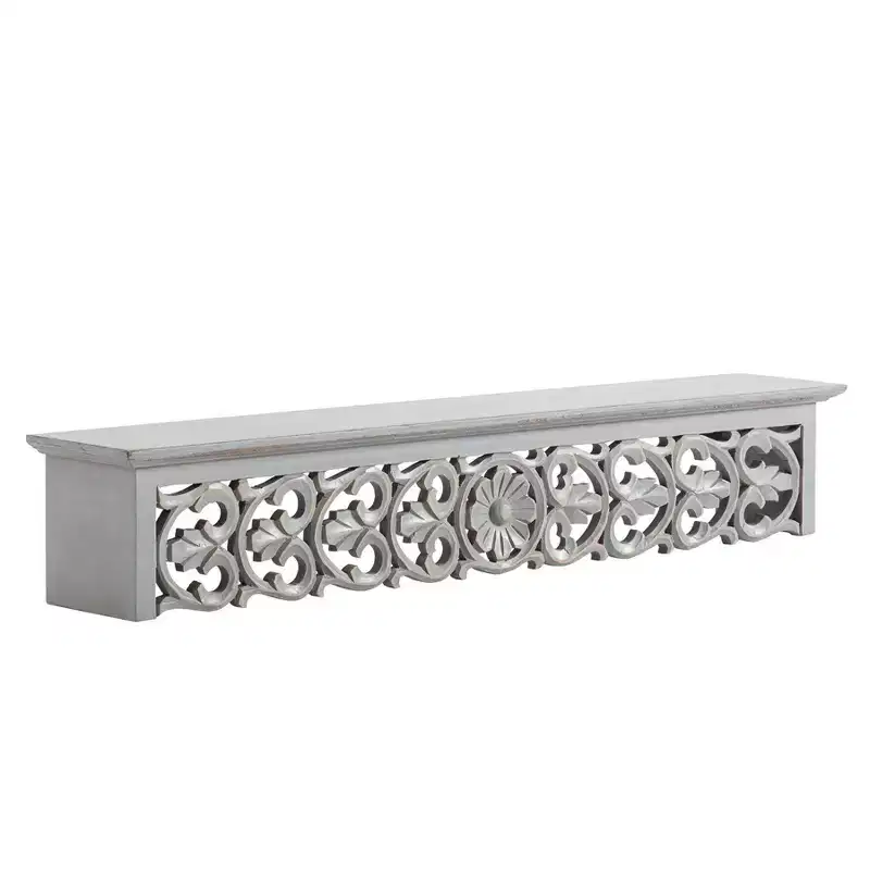 30" Decorative Carved Shelf Gray - Brewster: Bohemian Style, No Assembly, MDF Floating Wall Mounted
