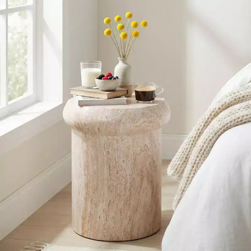 Round Patio End Table Indoor&Outdoor Side Table, MGO Weather Resistant Decorative Accent Table Garden Plant Stand, No Assembly - ModernLuxe