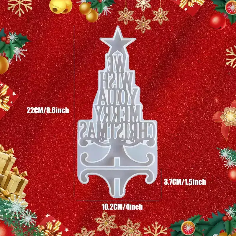 JDICTION Christmas Tree Resin Mold - We Wish You A Merry Christmas Silicone Epoxy Mould for Xmas Gifts & Home Decoration