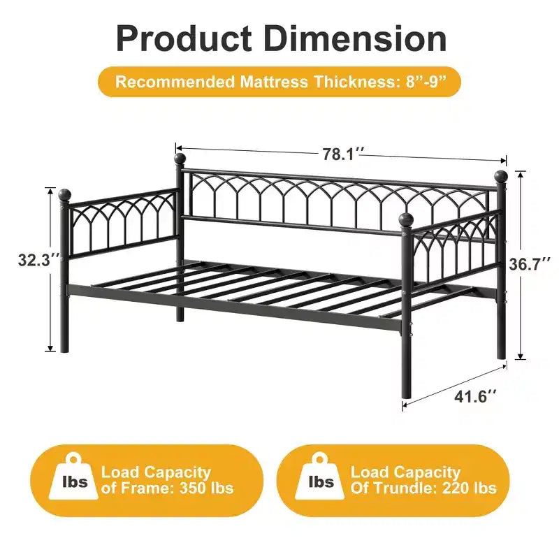 COZONY Twin Daybed, Metal Sofa Bed Frame with Steel Slat Support, Space-Saving, Easy Assembly, Black
