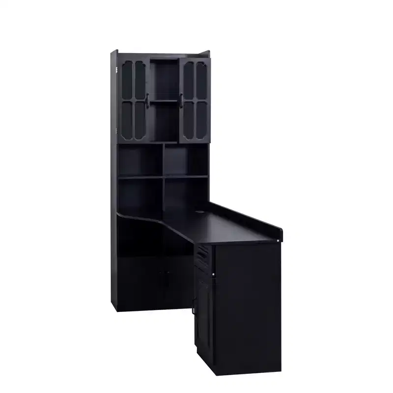 2-in-1 L-Shaped Corner Computer Desk with Drawers, Bookshelf & Hutch, 76.8x55.1x31.5 in