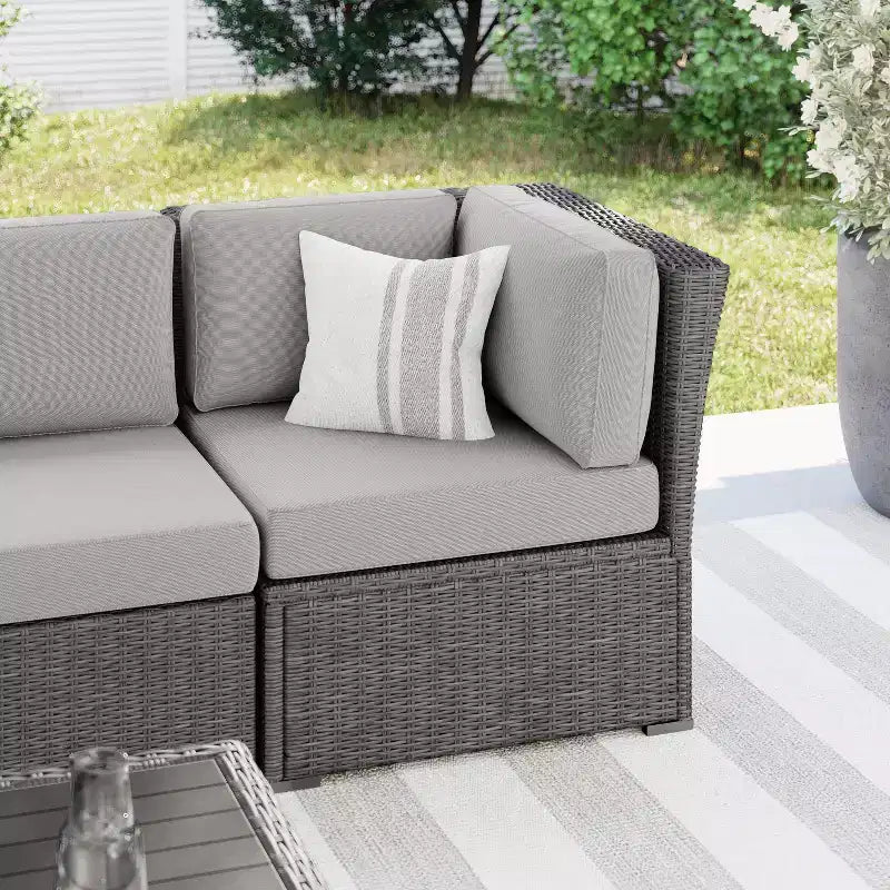 Martha Stewart Bedford Indoor-Outdoor Modular Patio Sectional Sofa Corner Seat in Rattan Wicker with All-Weather Cushions