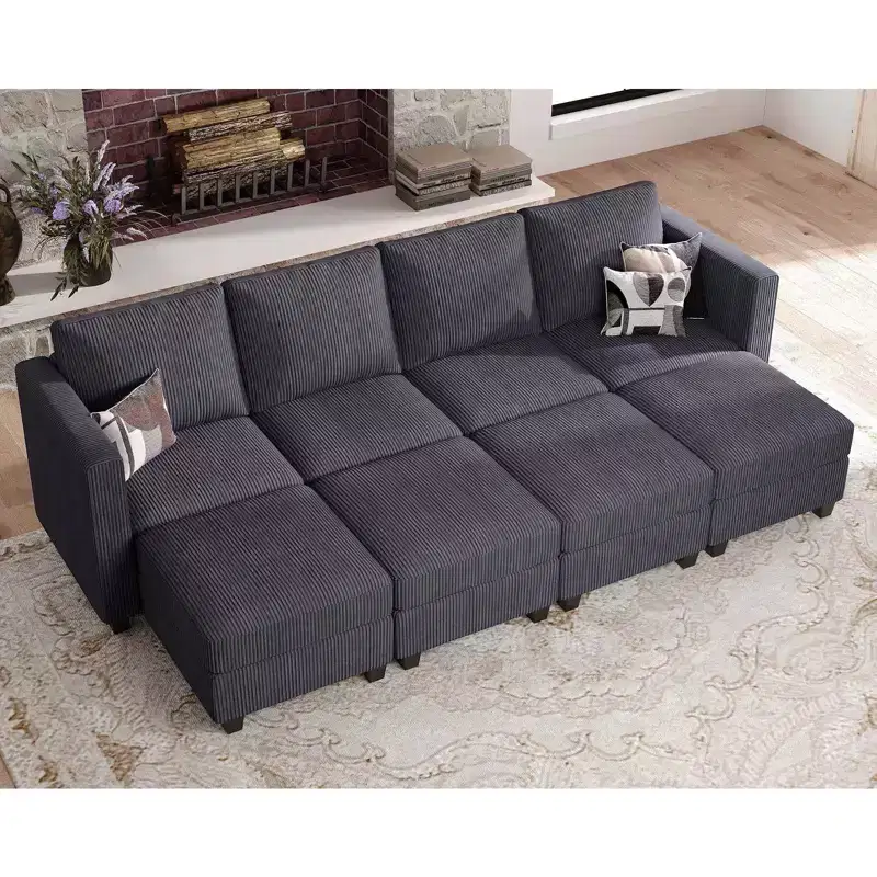 Belffin Oversized Modular Sectional Sleeper Couch, Corduroy Luxury Sectional Sofa with Storage Ottoman for Living Room
