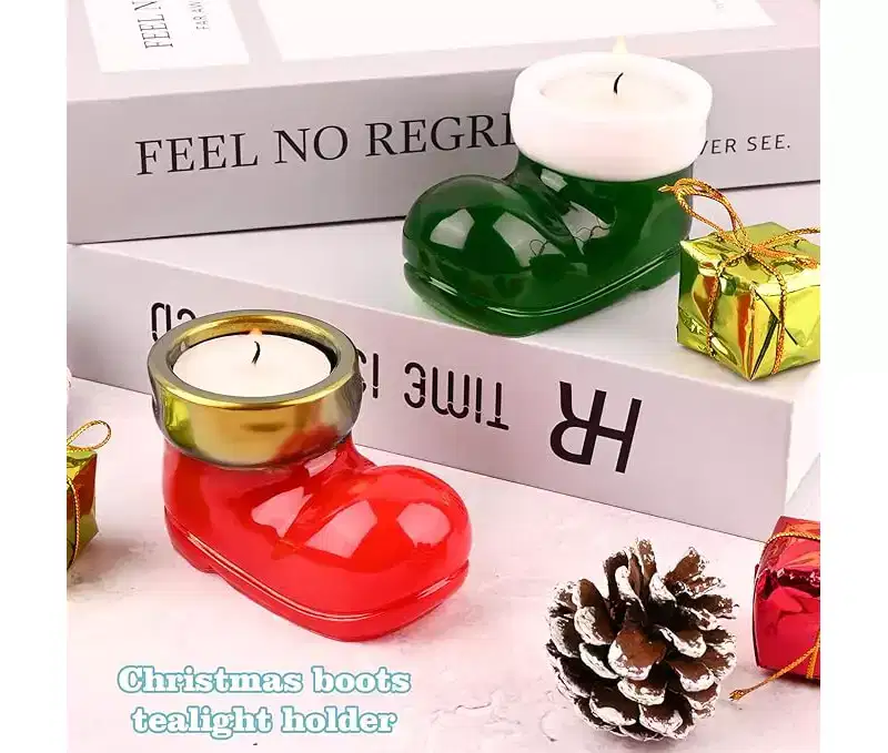JDICTION Christmas Boot Silicone Mold Set - 2Pcs Tealight Holder For Resin Casting, Cement, Plaster DIY Craft Winter Home Decor