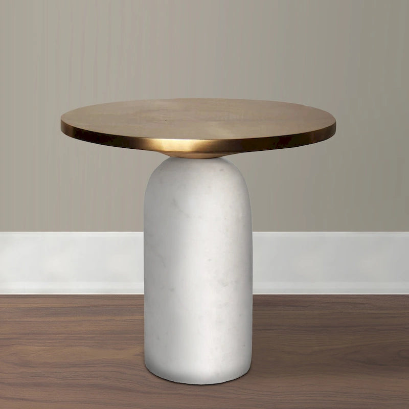 17-Inch Round Accent Table with Aluminum Top and Marble Base