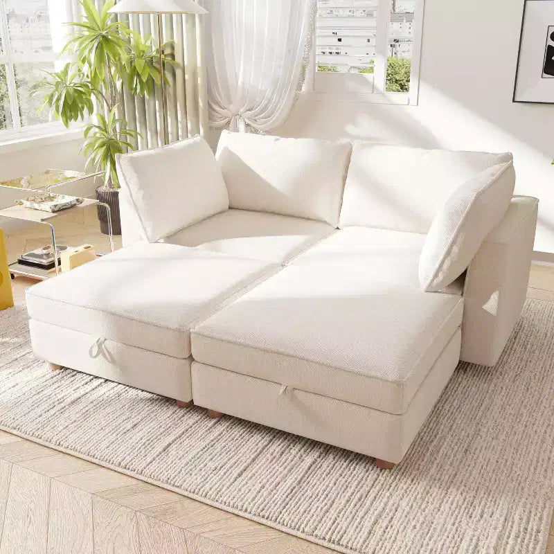 GDFStudio Zayne Modern 4-Seat Fabric Upholstered Modular Convertible Sectional Sofa with Storage