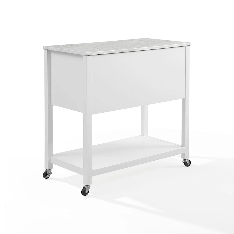 Modern Farmhouse Kitchen Island Cart with 4 Drawers Faux Marble Top and Casters