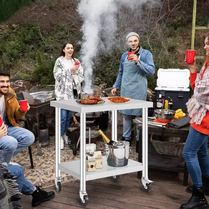 Stainless Steel Work Table, 36x24 Inch/30x18 Inch Food Prep Worktable with 4 Wheels for Commercial Kitchen Restaurant