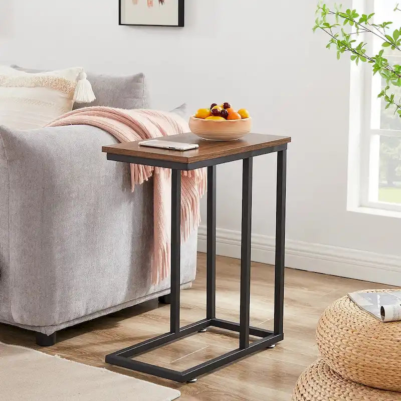 C-Shaped End Table Small Side Table Sofa Table with Metal Frame
