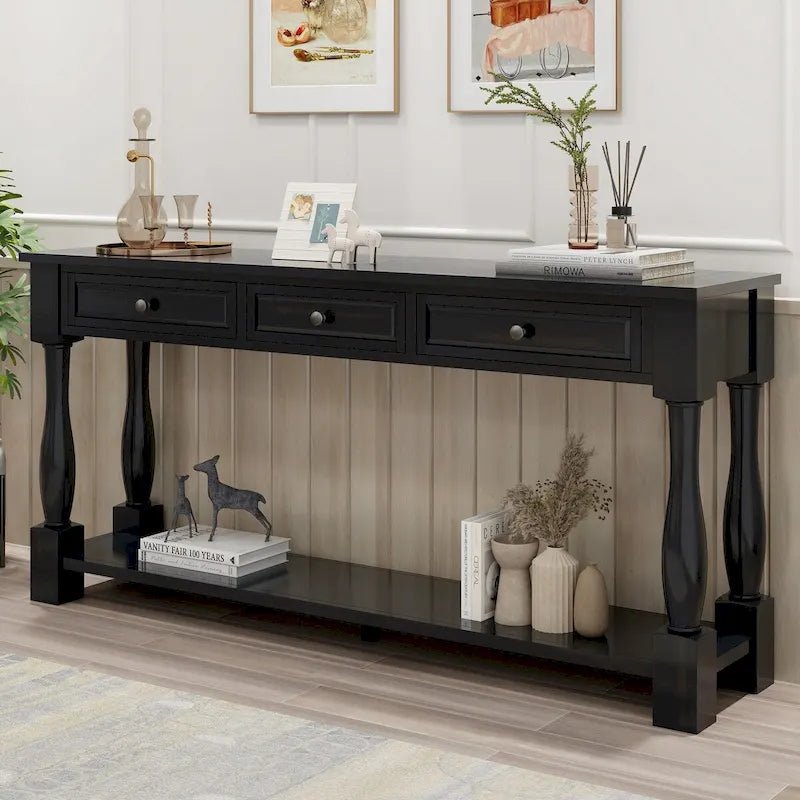 Console Table 63 Long Console Table with Drawers and Shelf for Entryway,Hallway,Living Room