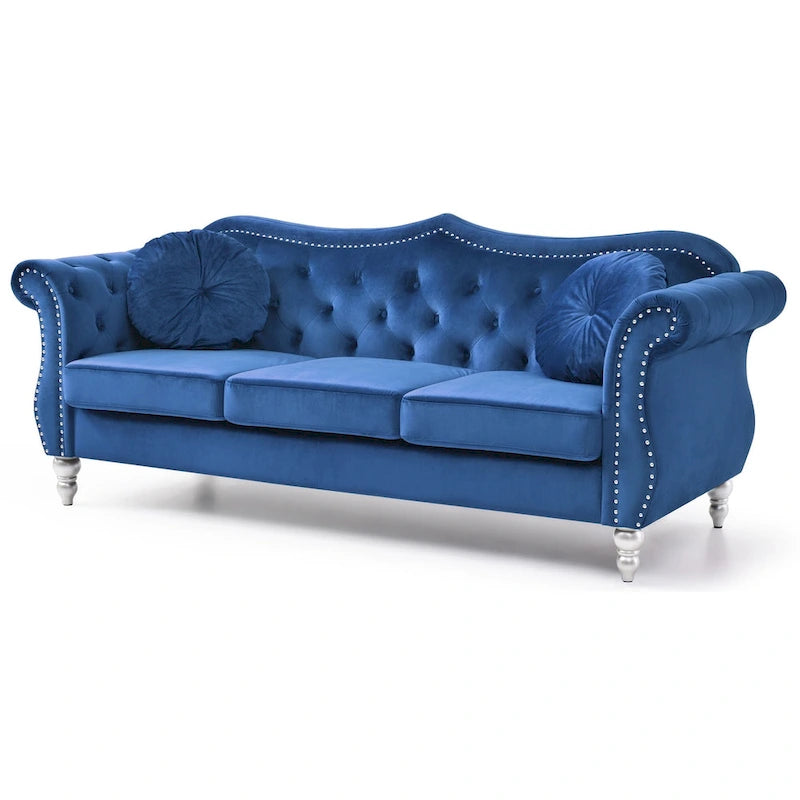 82 in. Velvet Chesterfield 3-Seater Sofa with Tufted Back and Nailhead Trim