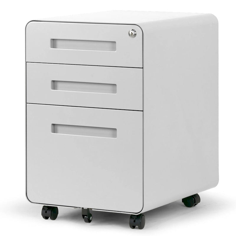 White 3-Drawer File Cabinet with lock and Wheels