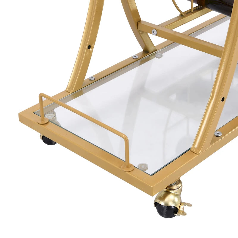 3-Tier Tempered Glass Rolling Bar Cart with Wine Rack and 16 Glass Holder