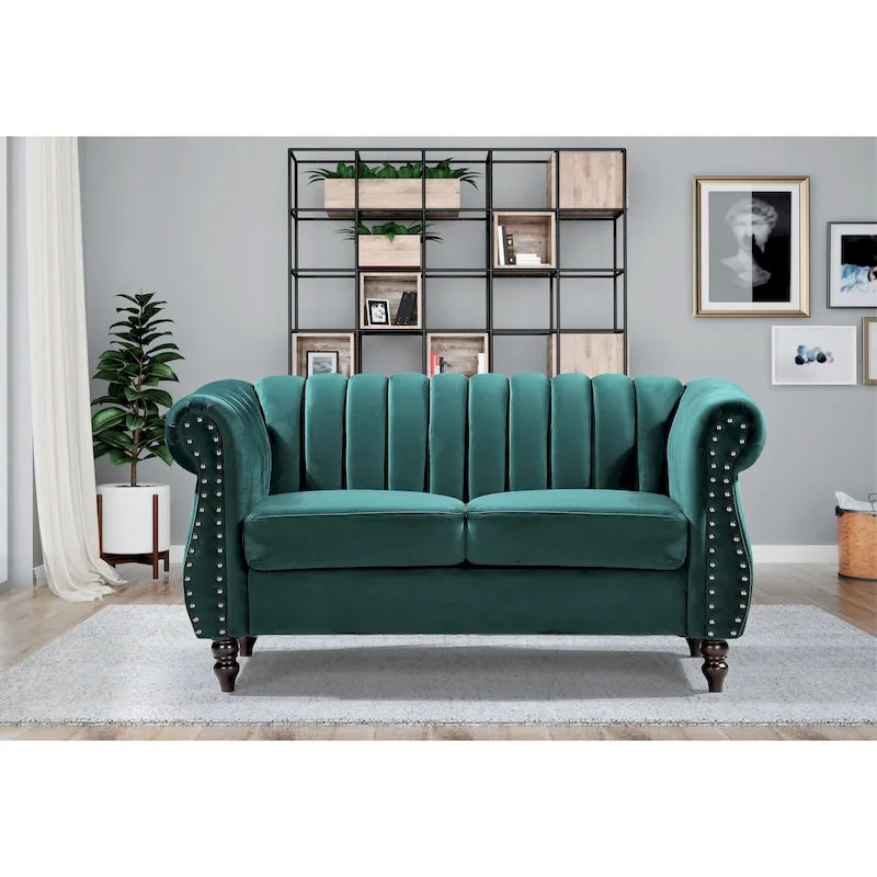 Velvet Chesterfield Rolled Arm Loveseat