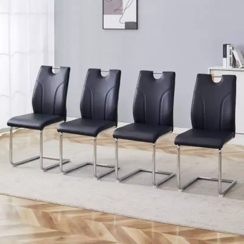 Set of 4 Black PU Dining Chairs with Silver Metal Legs - Stylish & Versatile