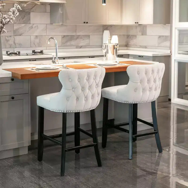 Modern Velvet Wing-Back Counter Stools Set of 2 - Upholstered Bar Chairs for Kitchen, Cafe