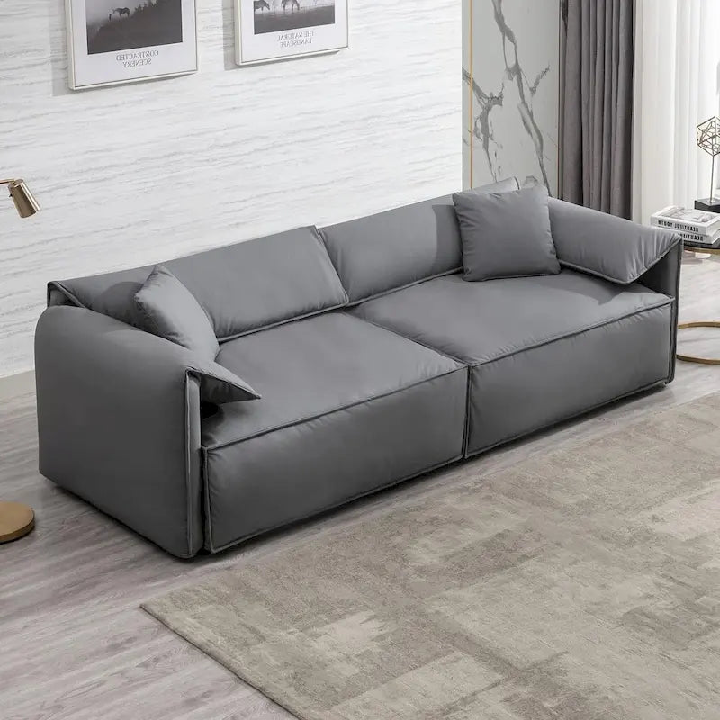 Mixoy Widened 4-Seater Upholstered Deep Seat Sofa,97 Italian Style Minimalist Sofa Couch with Elephant Ear Armrest,Throw Pillow