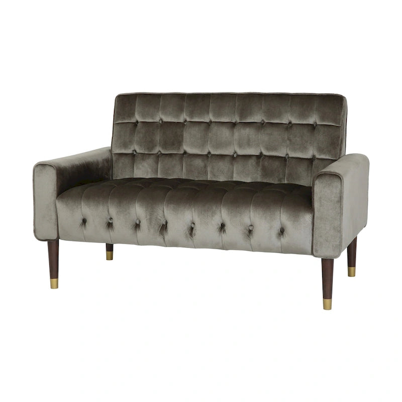 Mid-Century Modern Tufted Velvet Loveseat with Gold Tapered Legs