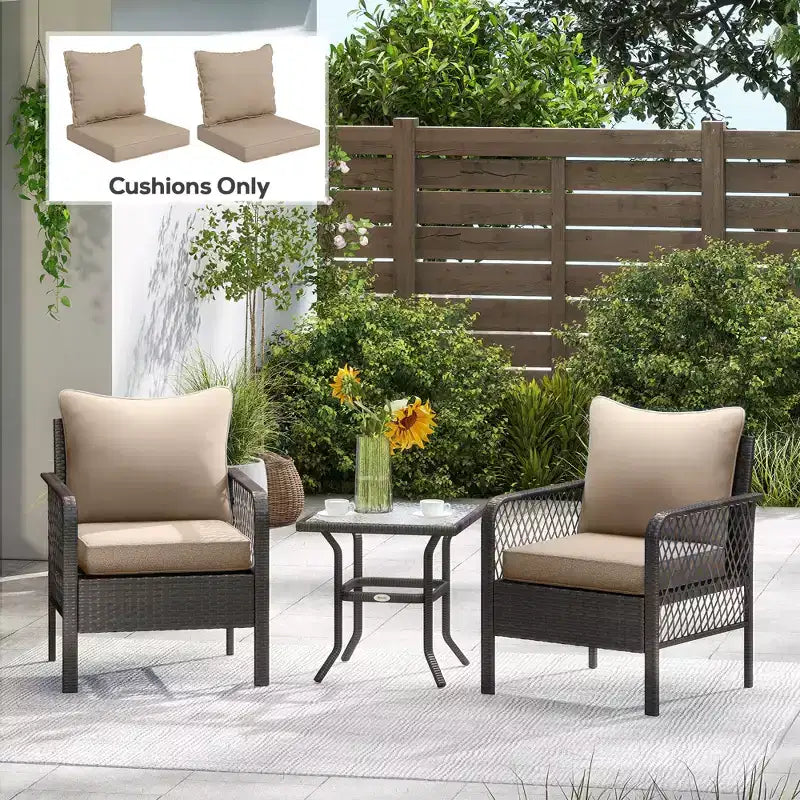 4 Patio Chair Cushions with Seat & Backrest, Fade Resistant Seat Replacement Cushion Set