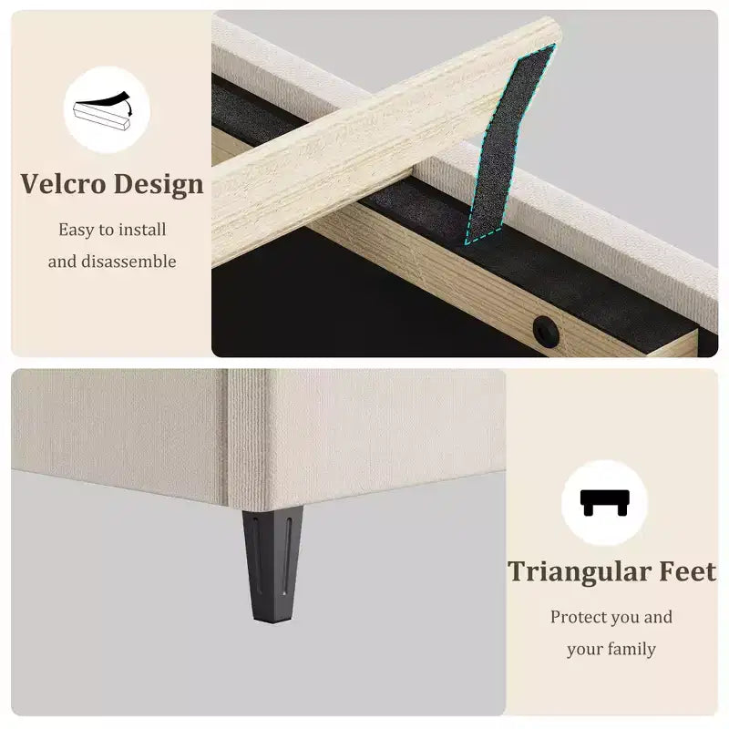 Upholstered Platform Bed Frame with Adjustable Fabric Headboard  Heavy-Duty Wood Slats, Noise-Free, Easy Assembly, No Box Spring Needed