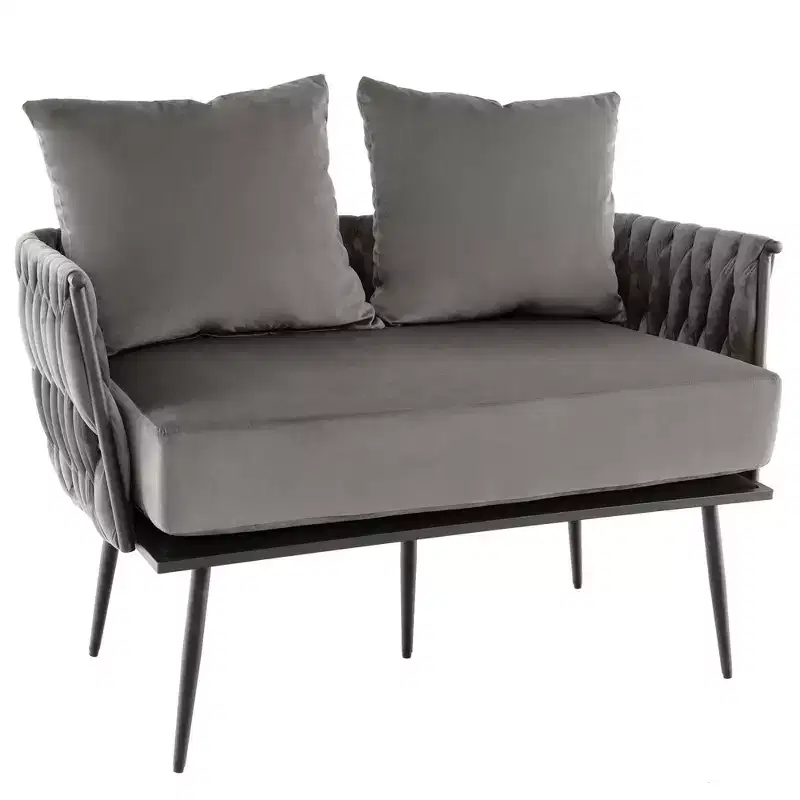 Costway Modern Loveseat Sofa Upholstered Dutch Velvet Couch with Woven Back & Arms Green/Grey