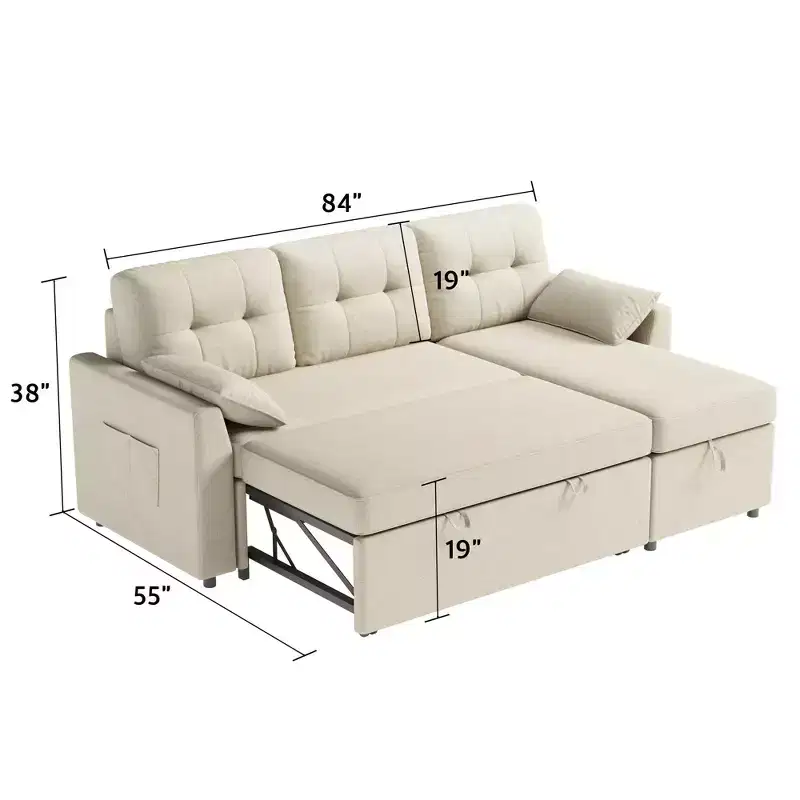 AMERLIFE Sectional Sofa with Double Storage Chaise,Reversible Pull Out Couch for Living Room