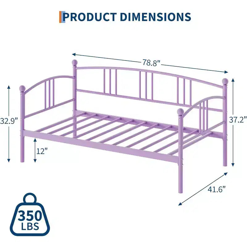 Daybed withou Trundle,Twin Metal Bed Frame, Pull-Out Trundle with Six Wheels, Steel Slatted Support, No Box Spring, Space Saving for Living Room