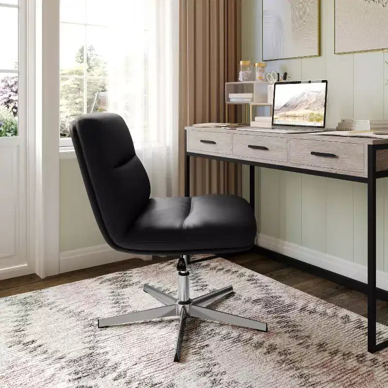 Mid-Back Armless Swivel Office Chair - Height-Adjustable, Padded Bonded Leather