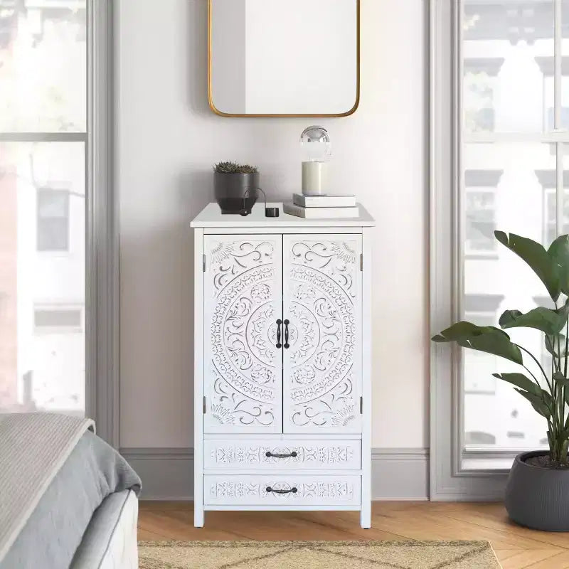 Tall Storage Cabinet with Drawers, Accent Pantry Cabinet with Carved Doors, Sideboard for Bedroom, Living Room, Entryway - Panipeachy