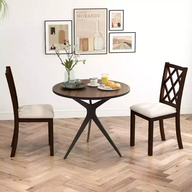 Costway Set of 2/4 Dining Chairs Wood Kitchen Side Chair with Inclined Backrest Cherry Brown