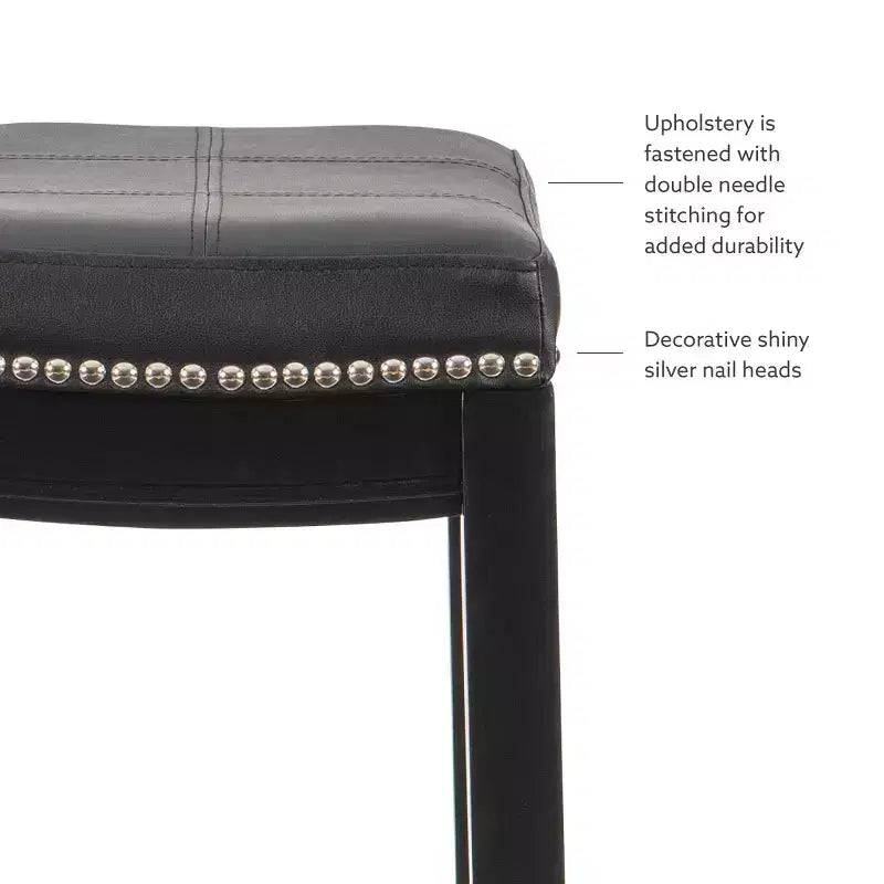 Set of 2 Faux Leather Barstools - Armless, Backless with Footrest, Fixed Height