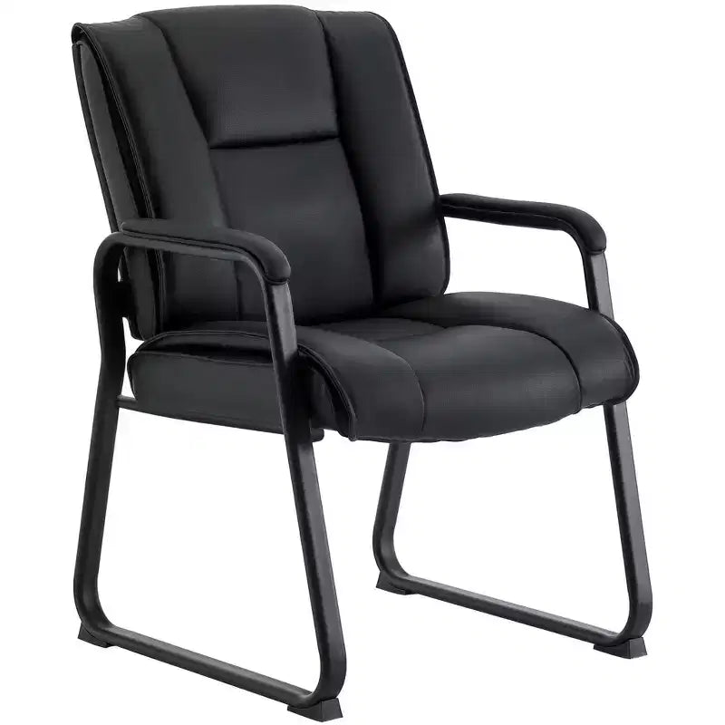 Premium Top Grain, Genuine Leather Waiting Room Chair with Sled Base